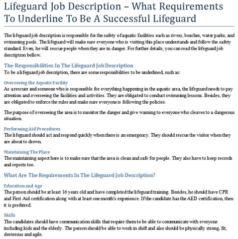 LIFEGUARD Job Details .
